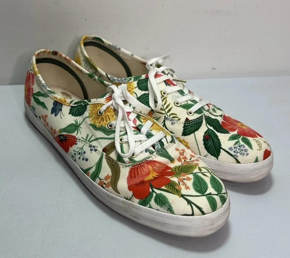 Keds Rifle Paper Co Floral Canvas Shoes Sneakers Lace Up Women’s Size 10